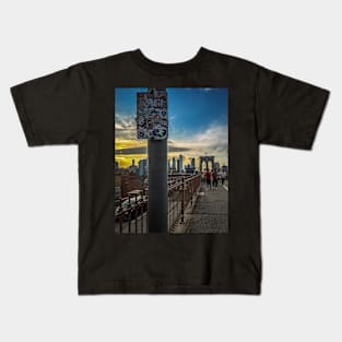 Brooklyn Bridge Sunset Manhattan Skyline NYC Stickers Kids T-Shirt